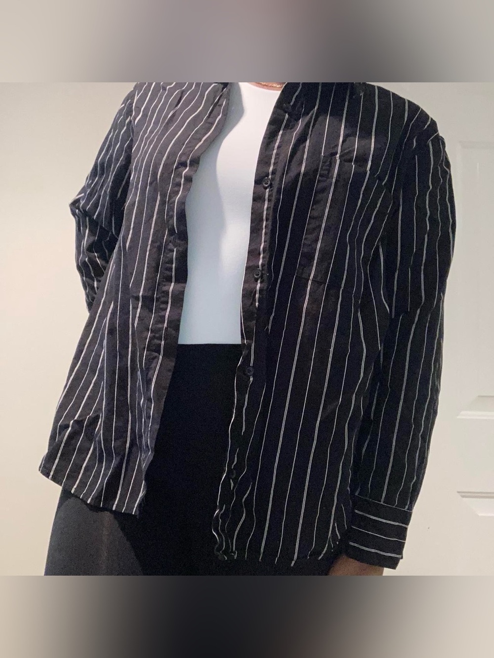 H&M Black Pinstripe Blazer Shirt Jacket